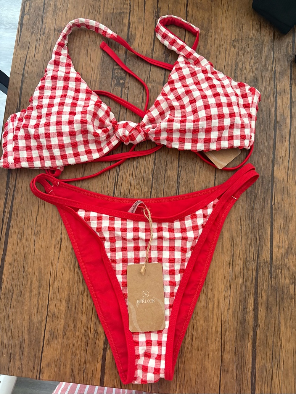 Red Gingham Tie-Front Bikini Set